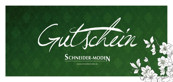 Gutschein für Schneider-Moden mit floralem Design.